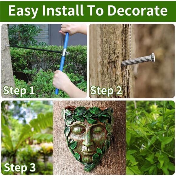 Tree Face Decor Flower Planter Pot Hand-Painted Resin Green Man Tree Hugger - Picture 7 of 8